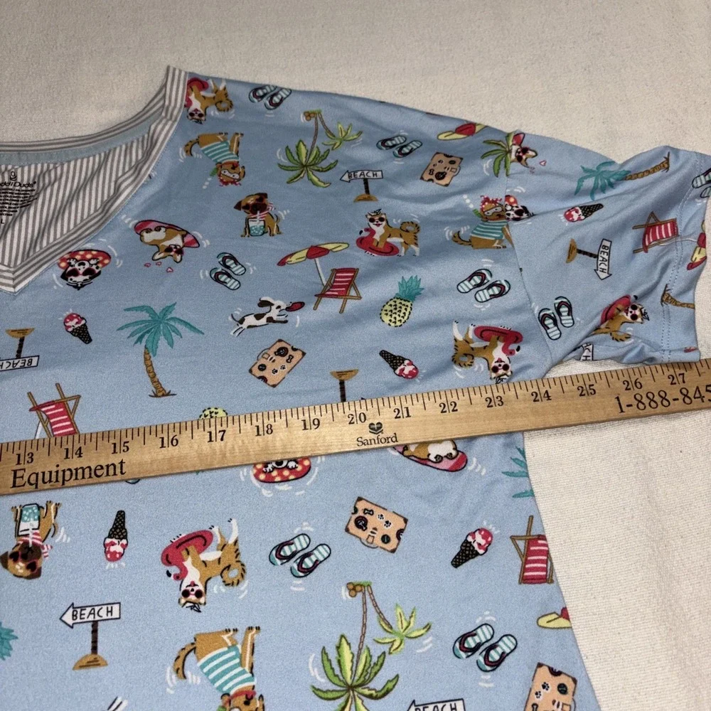 Cuddl Duds Women's 2pc Pajama Set Top & Shorts Size L Blue Dog Beach Print